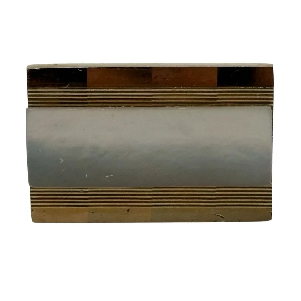 Vintage Swank Cufflinks Tie Bar Set Gold Tone‎ Metal Mother Of Pearl Rectangle